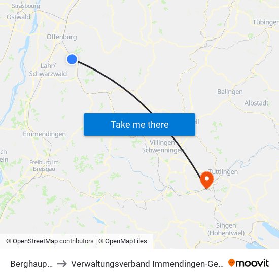 Berghaupten to Verwaltungsverband Immendingen-Geisingen map