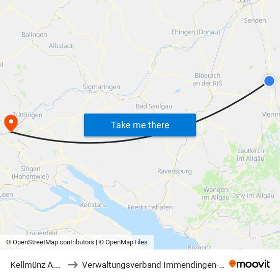 Kellmünz A.D.Iller to Verwaltungsverband Immendingen-Geisingen map