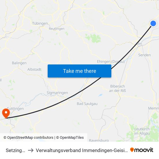 Setzingen to Verwaltungsverband Immendingen-Geisingen map