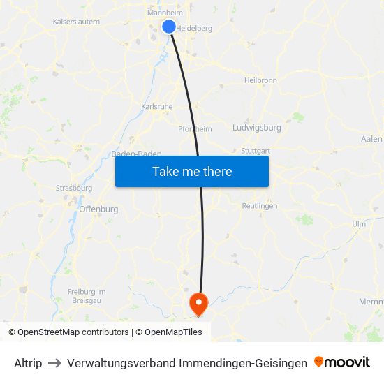 Altrip to Verwaltungsverband Immendingen-Geisingen map