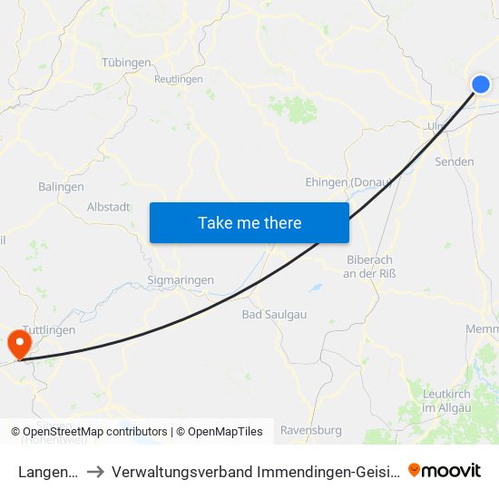 Langenau to Verwaltungsverband Immendingen-Geisingen map