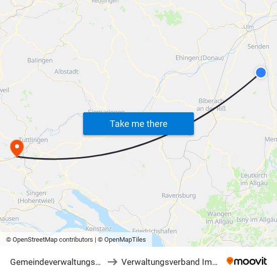 Gemeindeverwaltungsverband Dietenheim to Verwaltungsverband Immendingen-Geisingen map