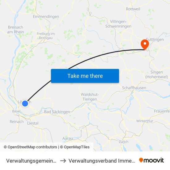 Verwaltungsgemeinschaft Lörrach to Verwaltungsverband Immendingen-Geisingen map