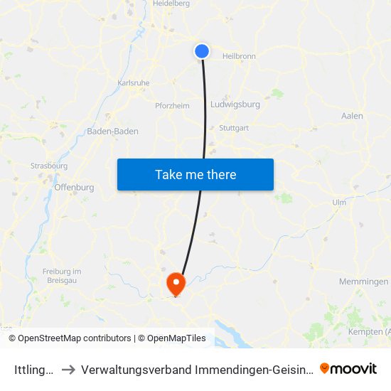 Ittlingen to Verwaltungsverband Immendingen-Geisingen map