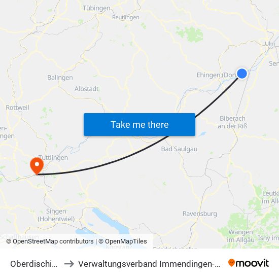 Oberdischingen to Verwaltungsverband Immendingen-Geisingen map