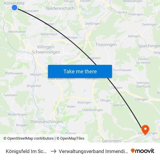 Königsfeld Im Schwarzwald to Verwaltungsverband Immendingen-Geisingen map