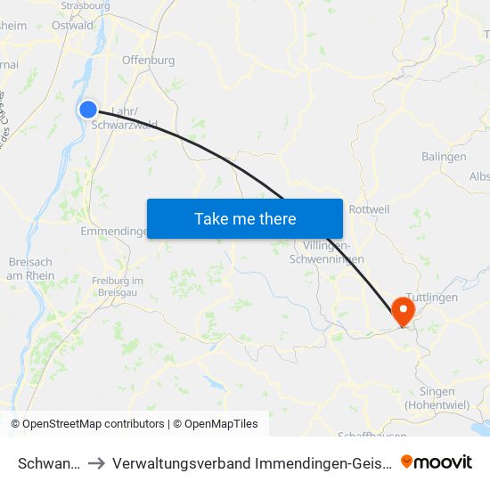 Schwanau to Verwaltungsverband Immendingen-Geisingen map