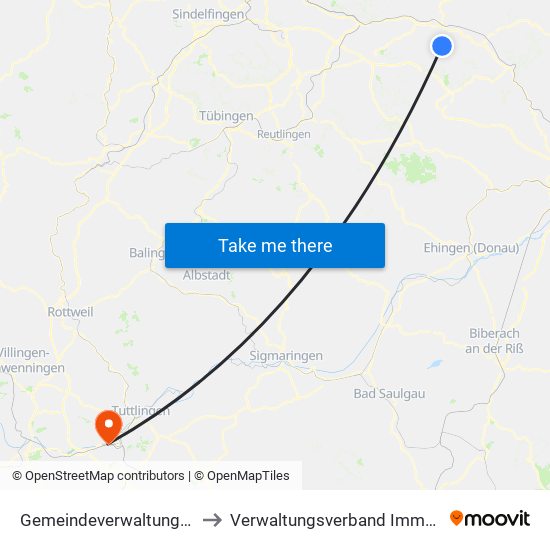 Gemeindeverwaltungsverband Voralb to Verwaltungsverband Immendingen-Geisingen map