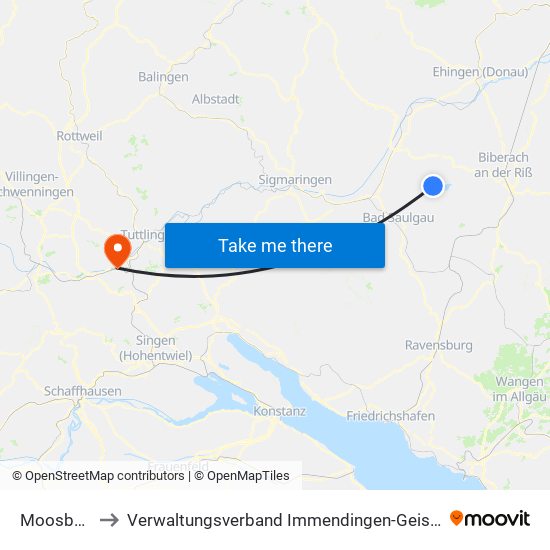 Moosburg to Verwaltungsverband Immendingen-Geisingen map