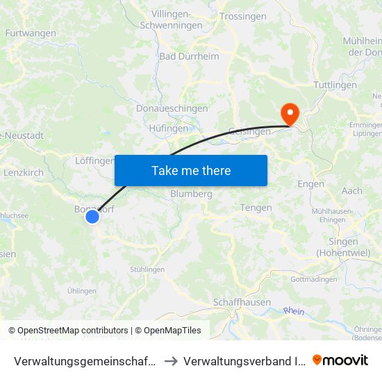 Verwaltungsgemeinschaft Bonndorf Im Schwarzwald to Verwaltungsverband Immendingen-Geisingen map