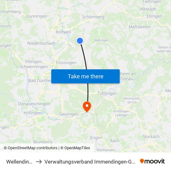 Wellendingen to Verwaltungsverband Immendingen-Geisingen map