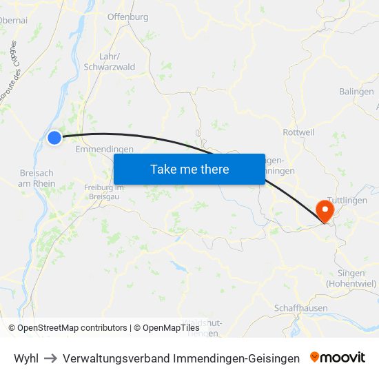 Wyhl to Verwaltungsverband Immendingen-Geisingen map