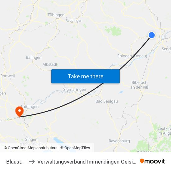 Blaustein to Verwaltungsverband Immendingen-Geisingen map