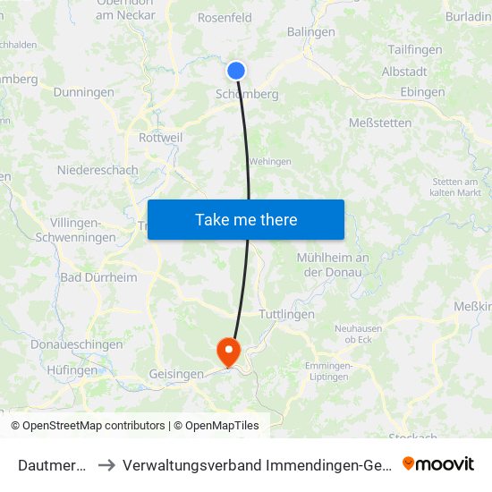 Dautmergen to Verwaltungsverband Immendingen-Geisingen map