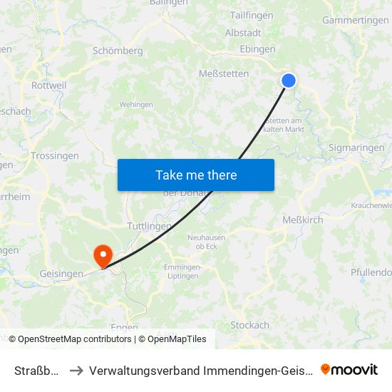 Straßberg to Verwaltungsverband Immendingen-Geisingen map