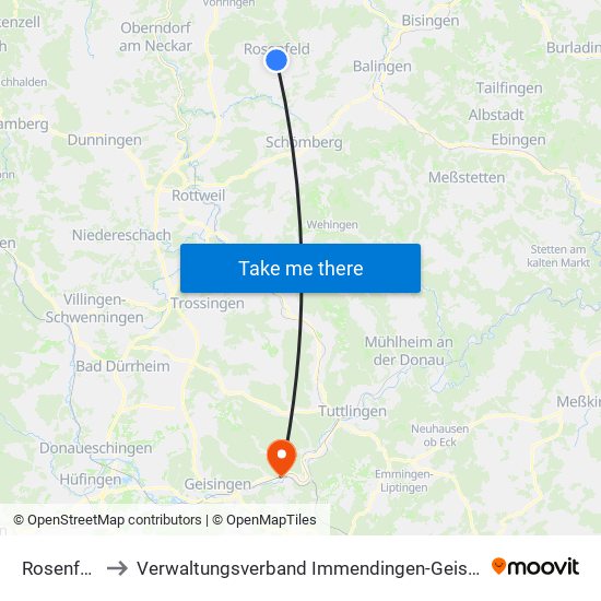 Rosenfeld to Verwaltungsverband Immendingen-Geisingen map