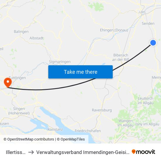 Illertissen to Verwaltungsverband Immendingen-Geisingen map