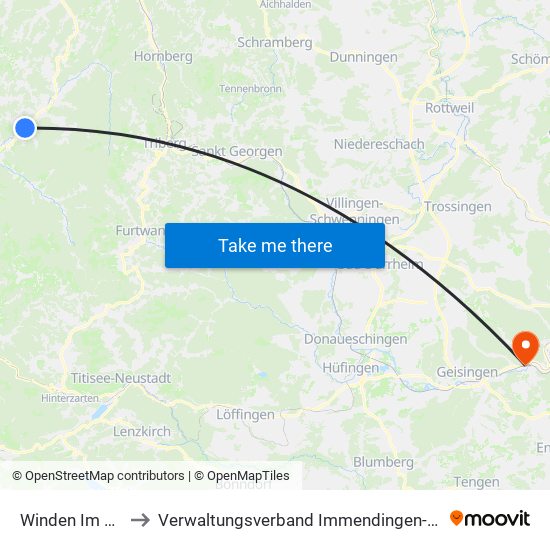 Winden Im Elztal to Verwaltungsverband Immendingen-Geisingen map