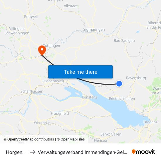 Horgenzell to Verwaltungsverband Immendingen-Geisingen map