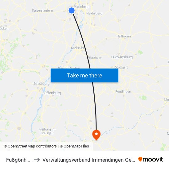Fußgönheim to Verwaltungsverband Immendingen-Geisingen map