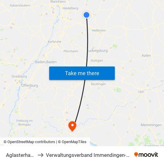 Aglasterhausen to Verwaltungsverband Immendingen-Geisingen map