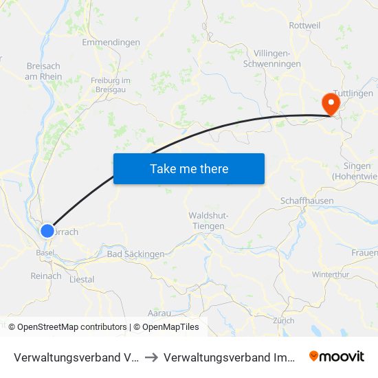 Verwaltungsverband Vorderes Kandertal to Verwaltungsverband Immendingen-Geisingen map