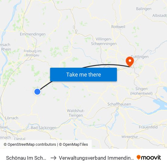 Schönau Im Schwarzwald to Verwaltungsverband Immendingen-Geisingen map