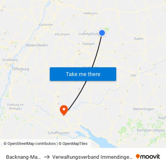 Backnang-Maubach to Verwaltungsverband Immendingen-Geisingen map