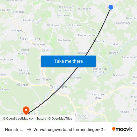 Heinstetten to Verwaltungsverband Immendingen-Geisingen map