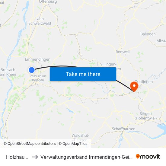 Holzhausen to Verwaltungsverband Immendingen-Geisingen map