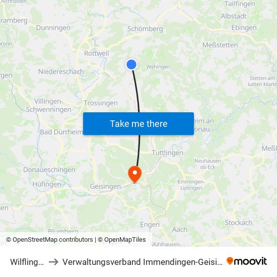 Wilflingen to Verwaltungsverband Immendingen-Geisingen map