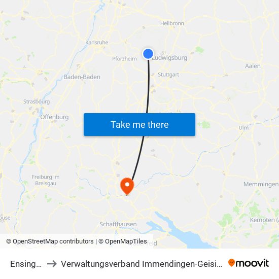 Ensingen to Verwaltungsverband Immendingen-Geisingen map