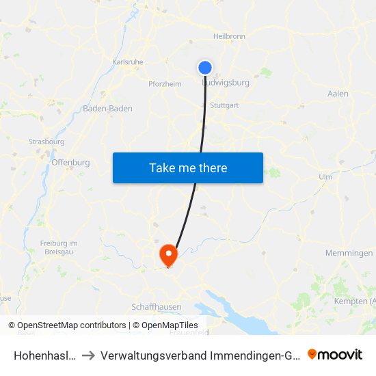 Hohenhaslach to Verwaltungsverband Immendingen-Geisingen map