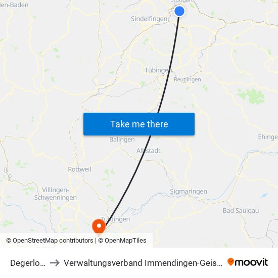 Degerloch to Verwaltungsverband Immendingen-Geisingen map