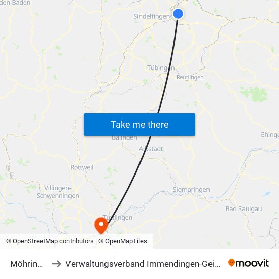 Möhringen to Verwaltungsverband Immendingen-Geisingen map