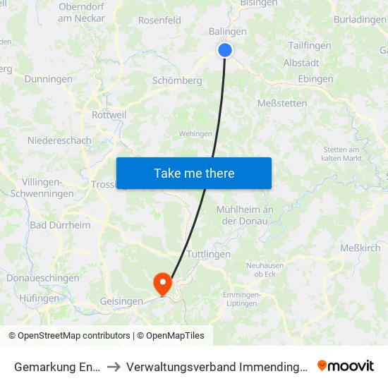 Gemarkung Endingen to Verwaltungsverband Immendingen-Geisingen map