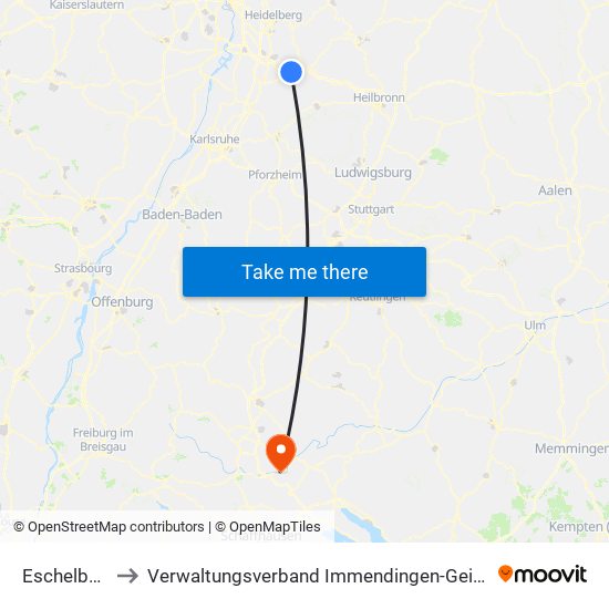 Eschelbach to Verwaltungsverband Immendingen-Geisingen map