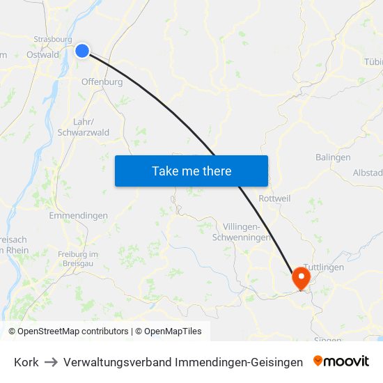 Kork to Verwaltungsverband Immendingen-Geisingen map