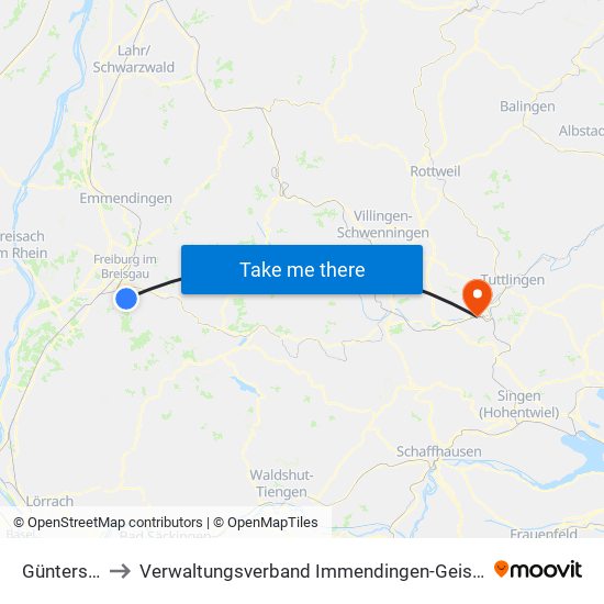 Günterstal to Verwaltungsverband Immendingen-Geisingen map