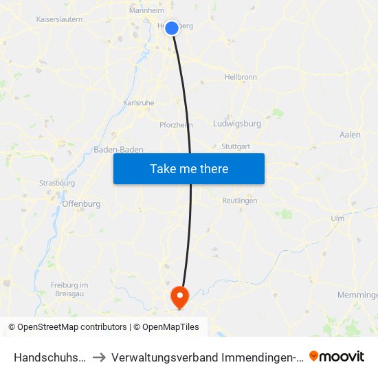 Handschuhsheim to Verwaltungsverband Immendingen-Geisingen map