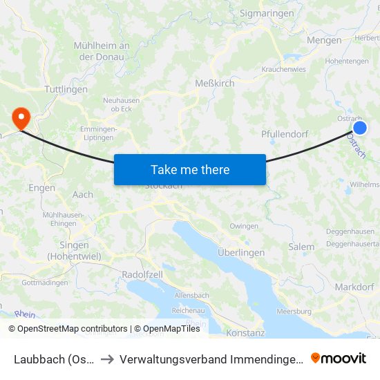Laubbach (Ostrach) to Verwaltungsverband Immendingen-Geisingen map
