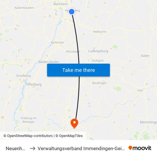 Neuenheim to Verwaltungsverband Immendingen-Geisingen map