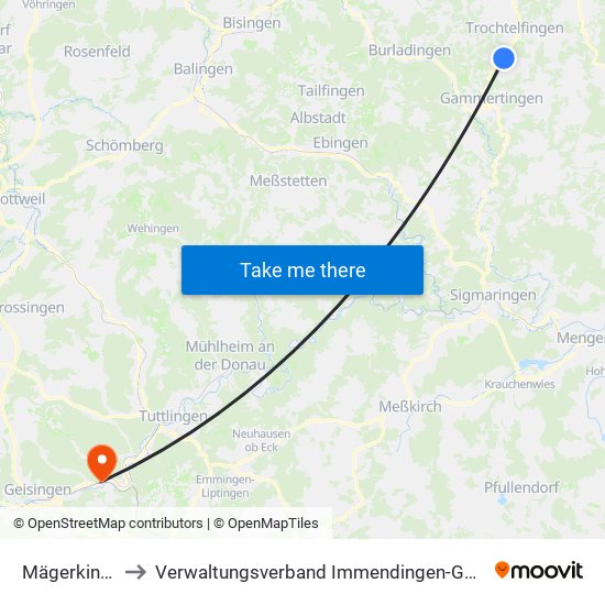 Mägerkingen to Verwaltungsverband Immendingen-Geisingen map