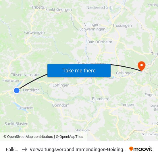 Falkau to Verwaltungsverband Immendingen-Geisingen map