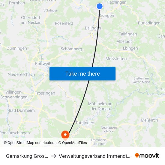 Gemarkung Grosselfingen to Verwaltungsverband Immendingen-Geisingen map