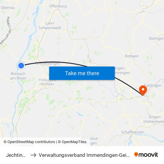 Jechtingen to Verwaltungsverband Immendingen-Geisingen map