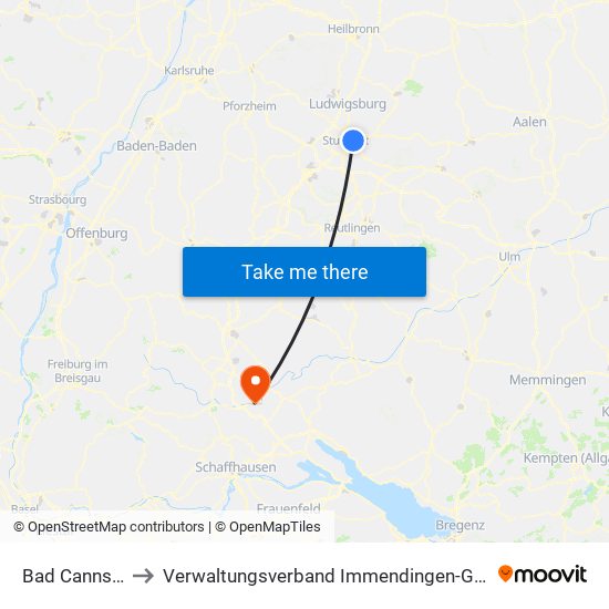 Bad Cannstatt to Verwaltungsverband Immendingen-Geisingen map