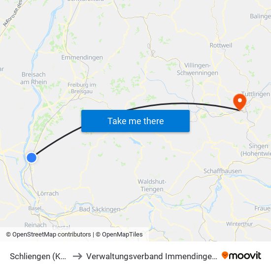 Schliengen (Kernort) to Verwaltungsverband Immendingen-Geisingen map