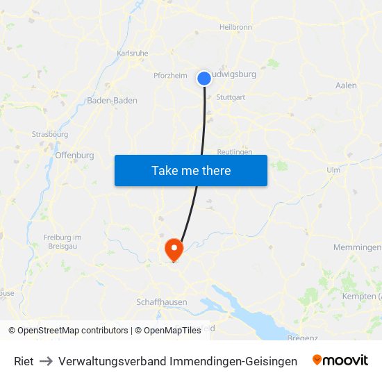 Riet to Verwaltungsverband Immendingen-Geisingen map