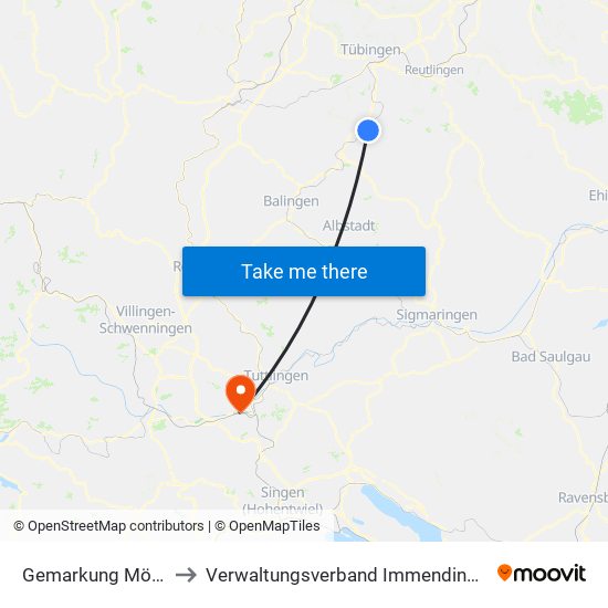 Gemarkung Mössingen to Verwaltungsverband Immendingen-Geisingen map